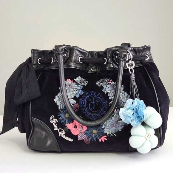 VINTAGE Y2K JUICY COUTURE DAYDREAMER FLORAL VELVET VELOUR SATCHEL TOTE BAG - Picture 1 of 9
